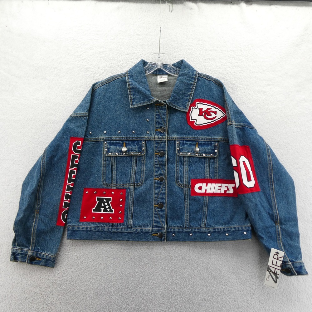 G-III Jacket Womens Medium‎ Kansas City Chiefs Blue Denim Studded Y2K Deadstock